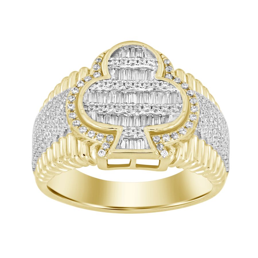 MEN'S RING 0.75CT ROUND/BAGUETTE DIAMOND 10K YELLOW GOLD - Image 1
