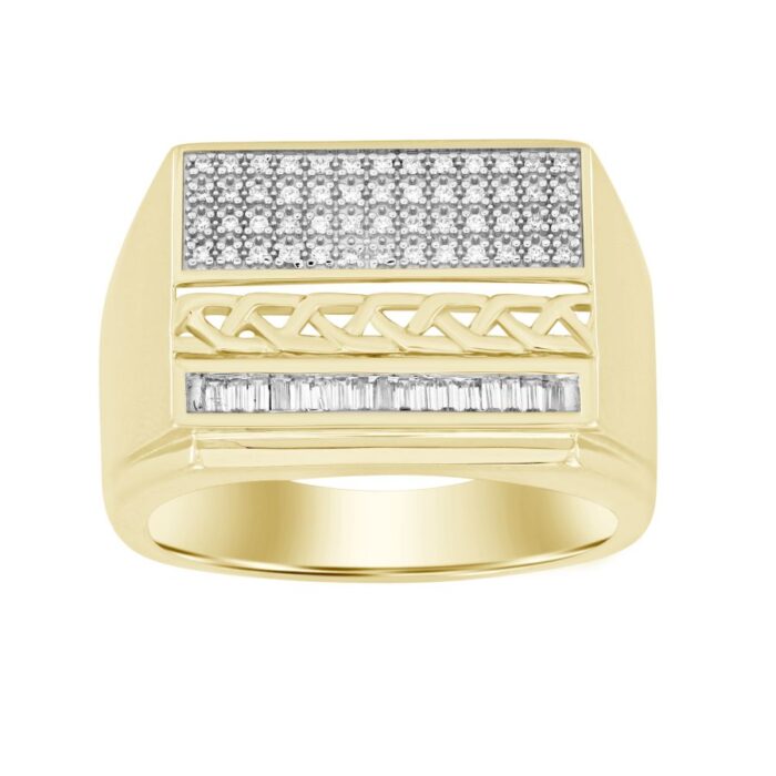 MEN'S RING 0.25CT ROUND/BAGUETTE DIAMOND 10K YELLOW GOLD - Image 1