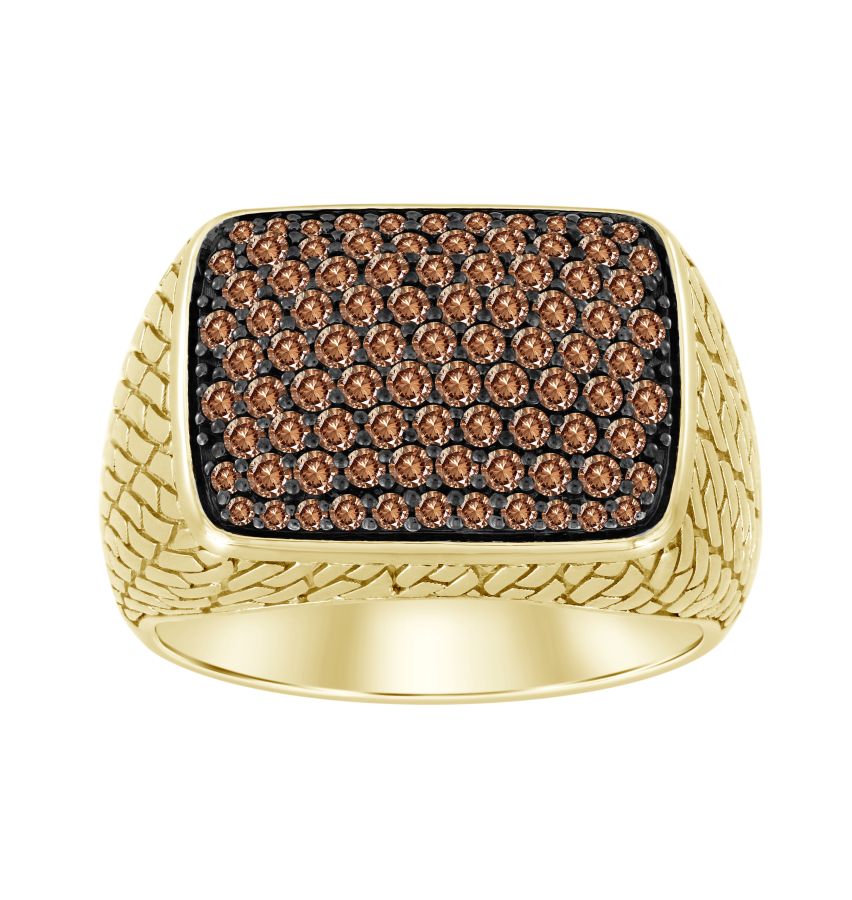 MEN'S RING 1.00CT ROUND DARK BROWN DIAMOND 10K YELLOW GOLD - Image 1