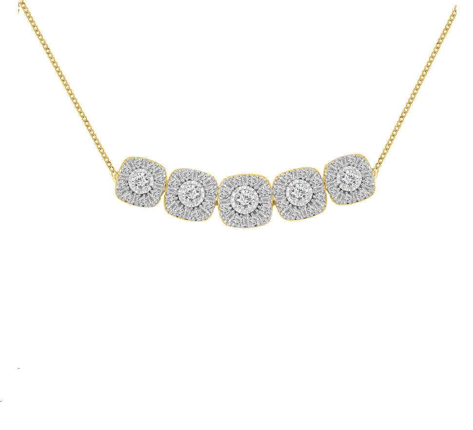 LADIES NECKLACE 1.00CT ROUND/BAGUETTE DIAMOND 14K YELLOW GOLD - Image 1