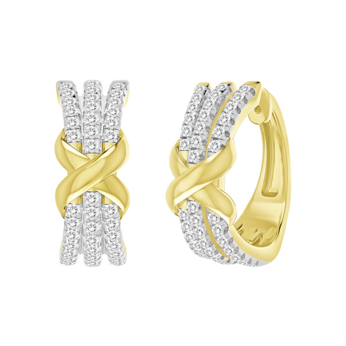 LADIES EARRINGS 0.33CT ROUND DIAMOND 14K YELLOW GOLD - Image 1