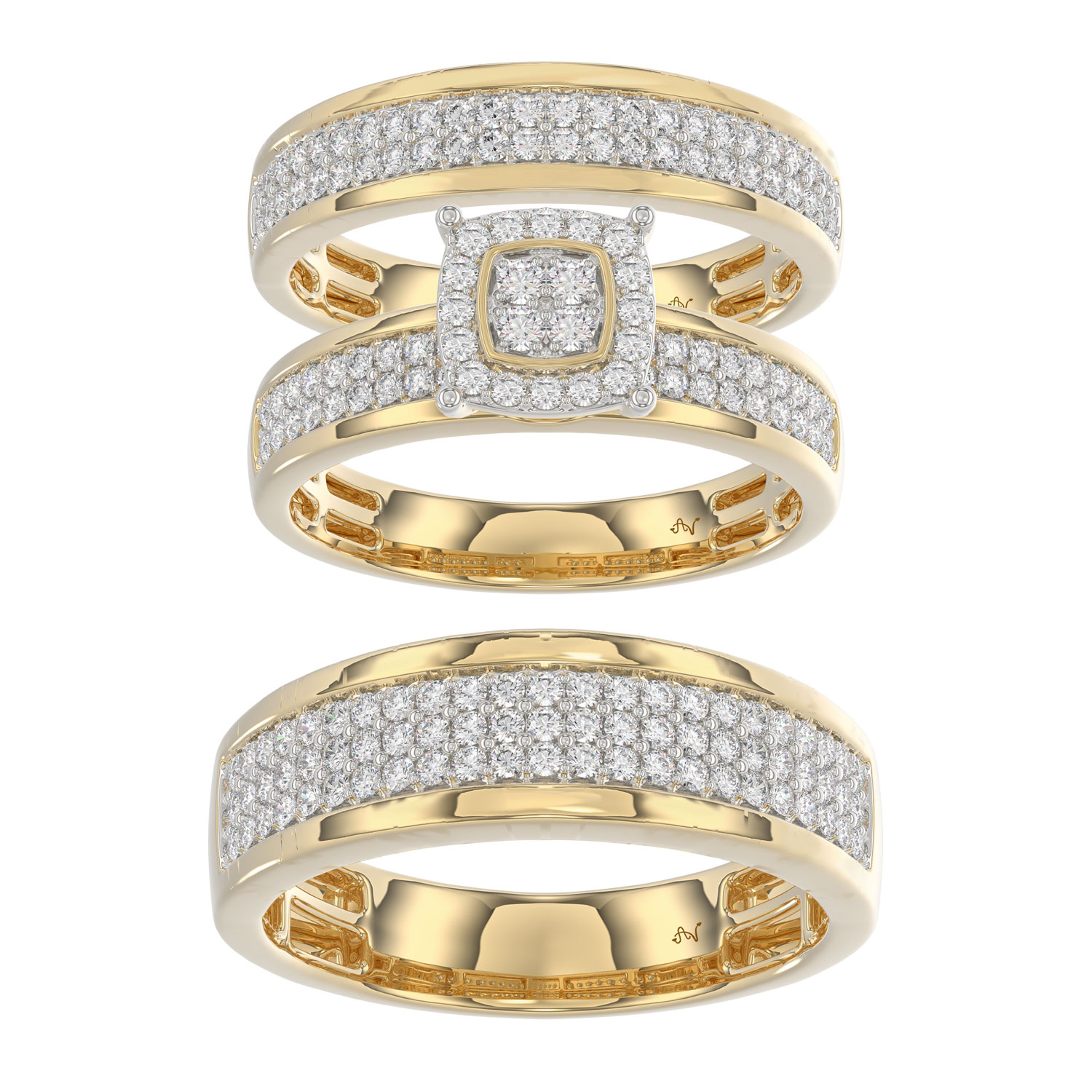 LADIES TRIO SET 1.00CT ROUND DIAMOND 10K YELLOW GOLD - Image 1