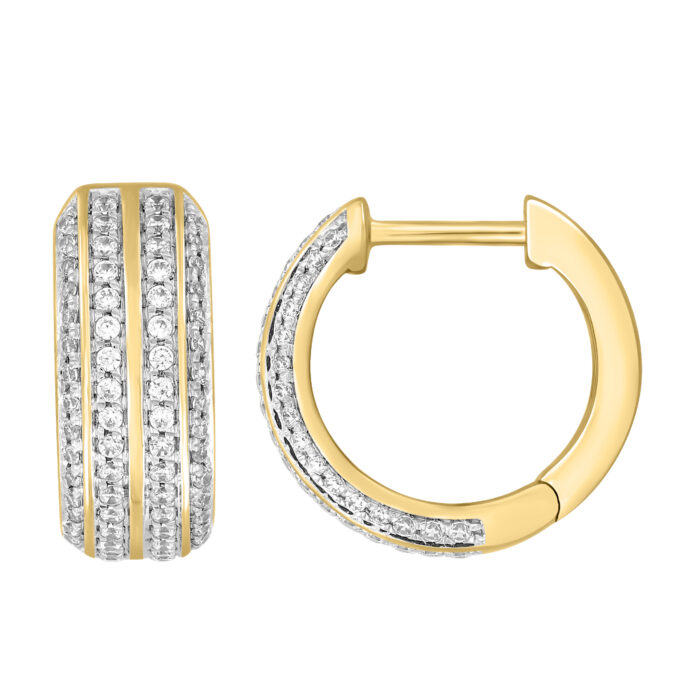LADIES HOOPS EARRINGS 0.40CT ROUND DIAMOND 10K YELLOW GOLD - Image 1