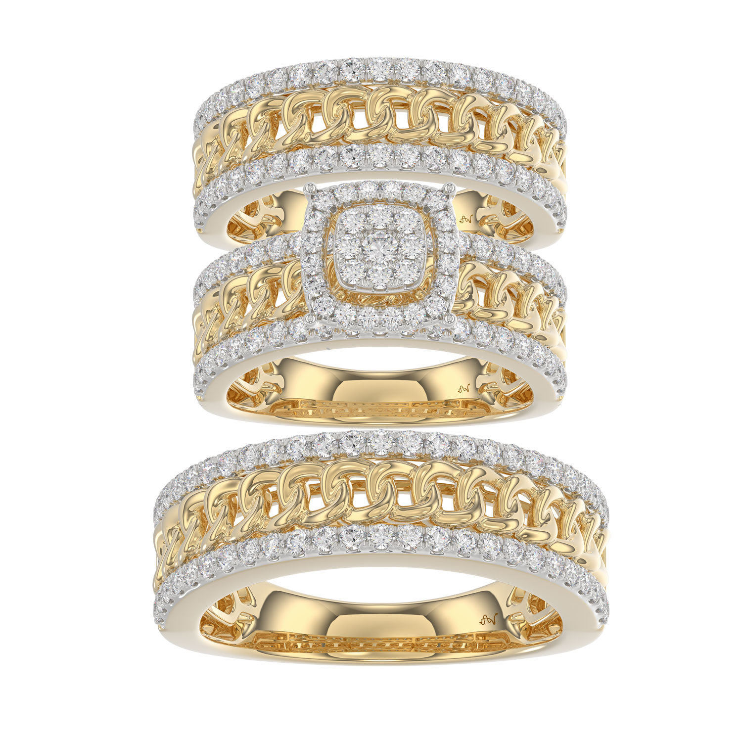 LADIES TRIO SET 1.50CT ROUND DIAMOND 10K YELLOW GOLD - Image 1
