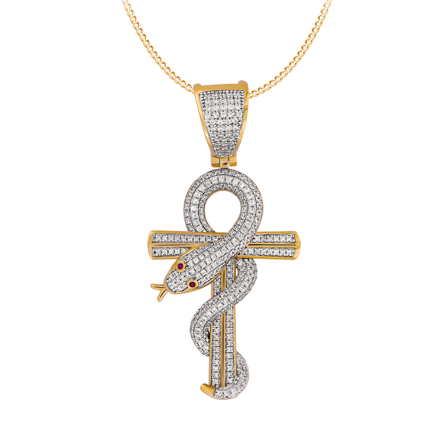 MEN'S CHARM PENDANT 0.80CT ROUND/RUBY DIAMOND 10K YELLOW GOLD - Image 1