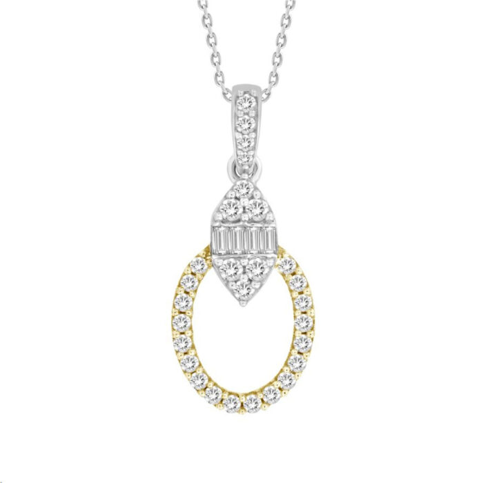 LADIES PENDANT WITH CHAIN 0.25CT ROUND/BAGUETTE DIAMOND 14K YELLOW GOLD - Image 1