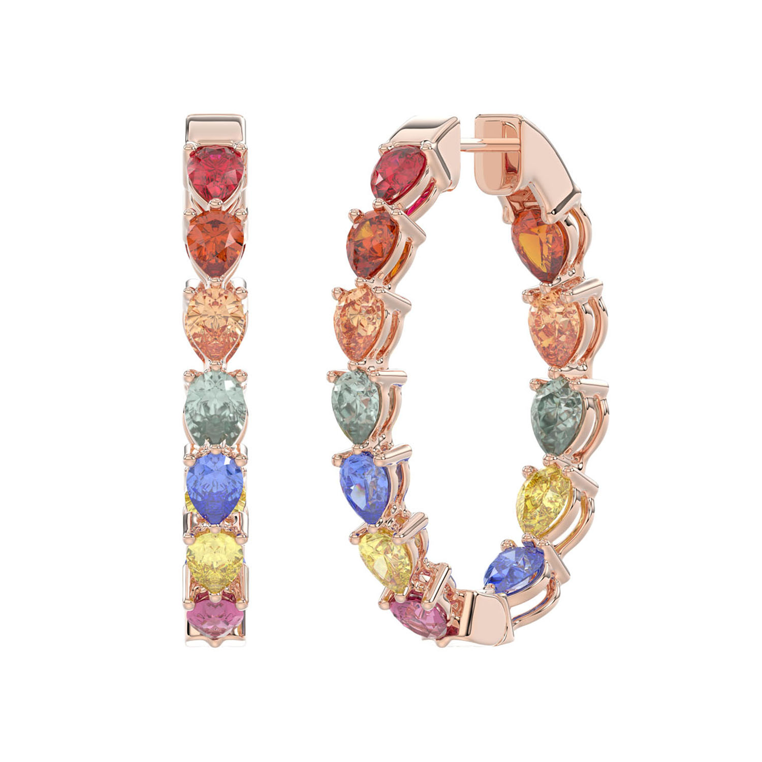 LADIES HOOP EARRINGS 4.65CT PEAR DIAMOND 14K ROSE GOLD (CENTER STONE MIX-4.65CT) - Image 1
