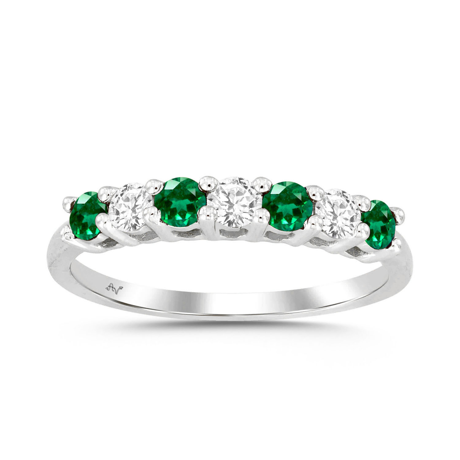 LADIES BAND 0.60CT ROUND/EMERALD DIAMOND 14K WHITE GOLD (CENTER STONE EMERALD DIAMOND APPROX 0.35CT) - Image 1