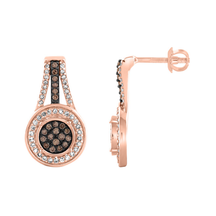 LADIES EARRINGS 0.33CT DARK BROWN/ROUND DIAMOND 14K ROSE GOLD - Image 1