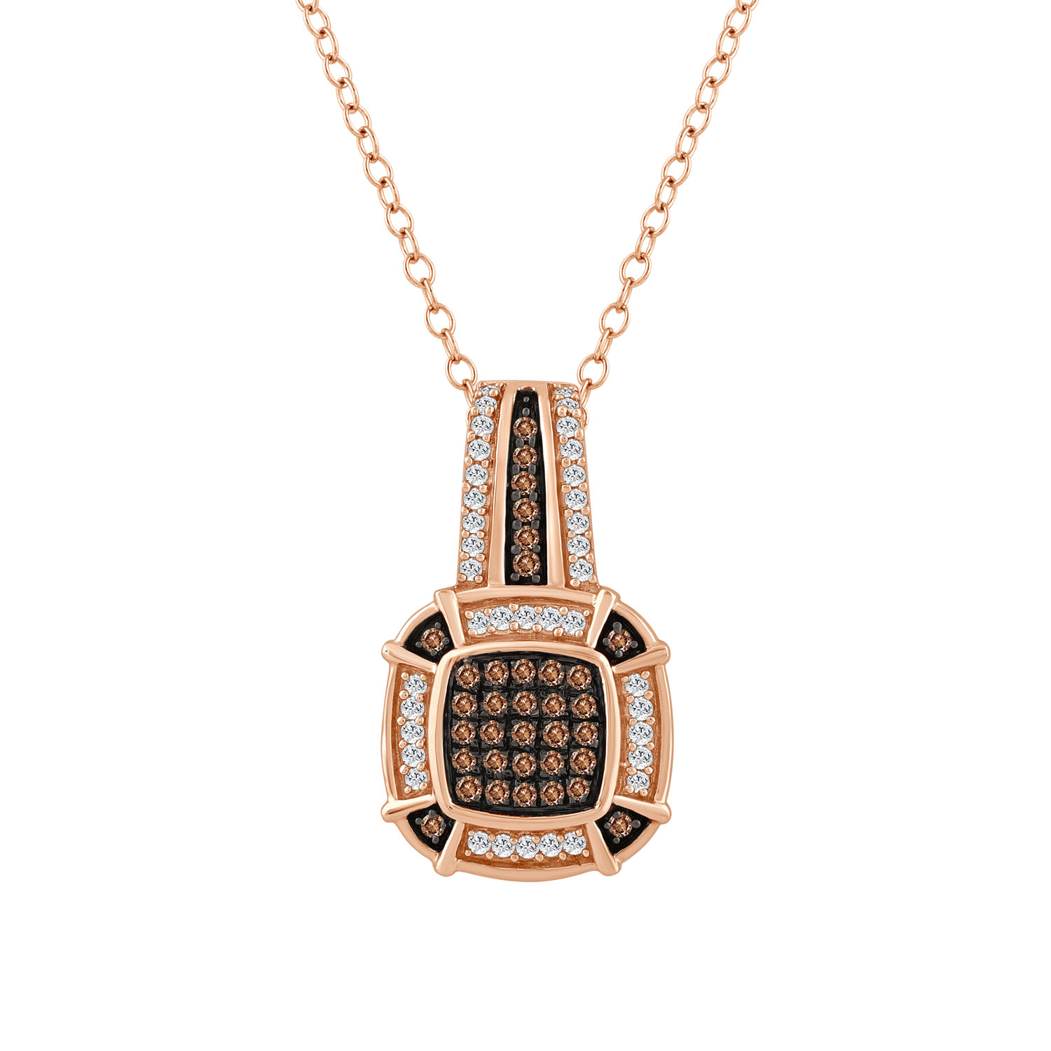 LADIES PENDANT WITH CHAIN 0.25CT DARK BROWN/ROUND DIAMOND 14K ROSE GOLD - Image 1