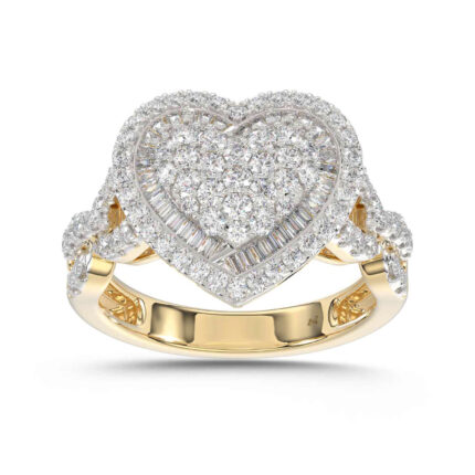 LADIES RING 1.00CT ROUND/BAGUETTE DIAMOND 10K YELLOW GOLD