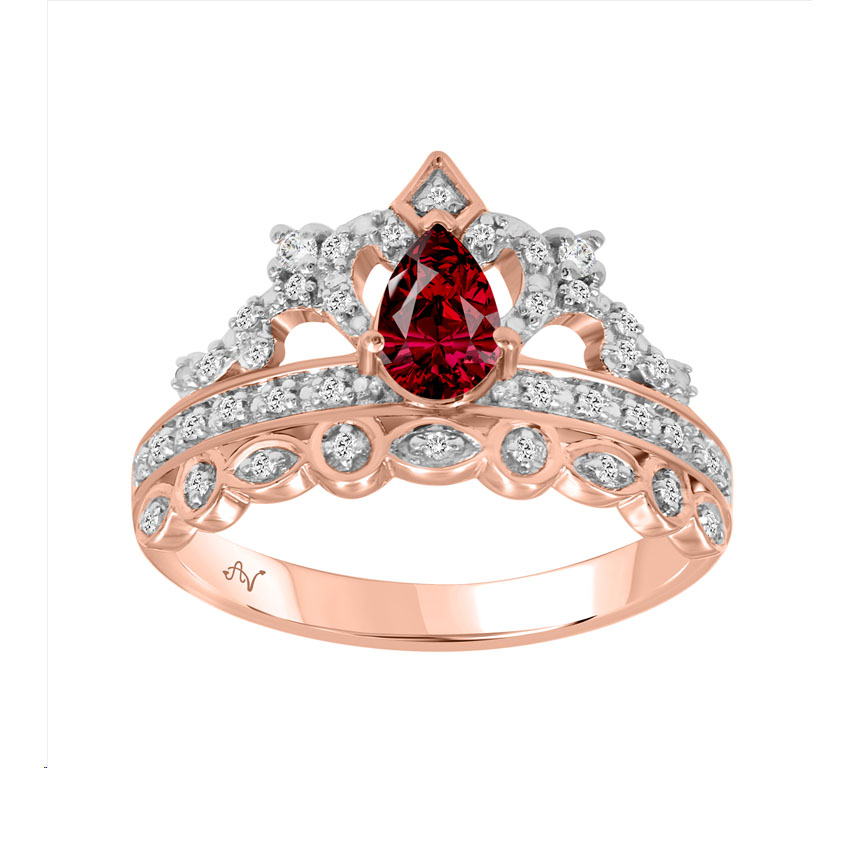 LADIES RING 0.55CT ROUND/PEAR/RUBY DIAMOND 14K ROSE GOLD (CENTER STONE PEAR/RUBY-0.40CT) - Image 1