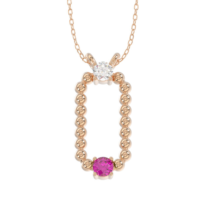 LADIES PENDANT WITH CHAIN 0.15CT ROUND/RUBY DIAMOND 14K ROSE GOLD (CENTER STONE ROUND/RUBY-0.10CT) - Image 1