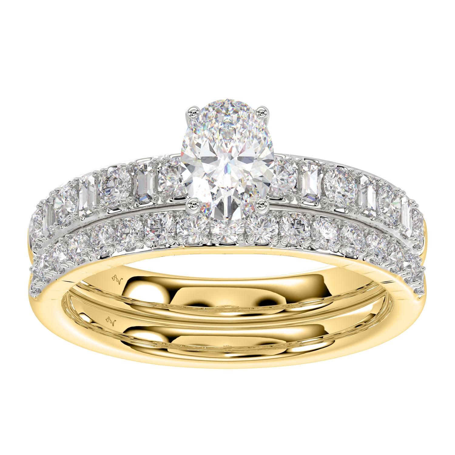 LADIES BRIDAL SET 1.50CT ROUND/BAGUETTE DIAMOND 14K YELLOW GOLD (SI QUALITY) (OVAL DIAMOND-0.75CT) - Image 1