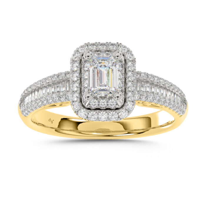 LADIES RING 1.00CT ROUND/EMERALD/BAGUETTE DIAMOND 14K YELLOW GOLD - Image 1