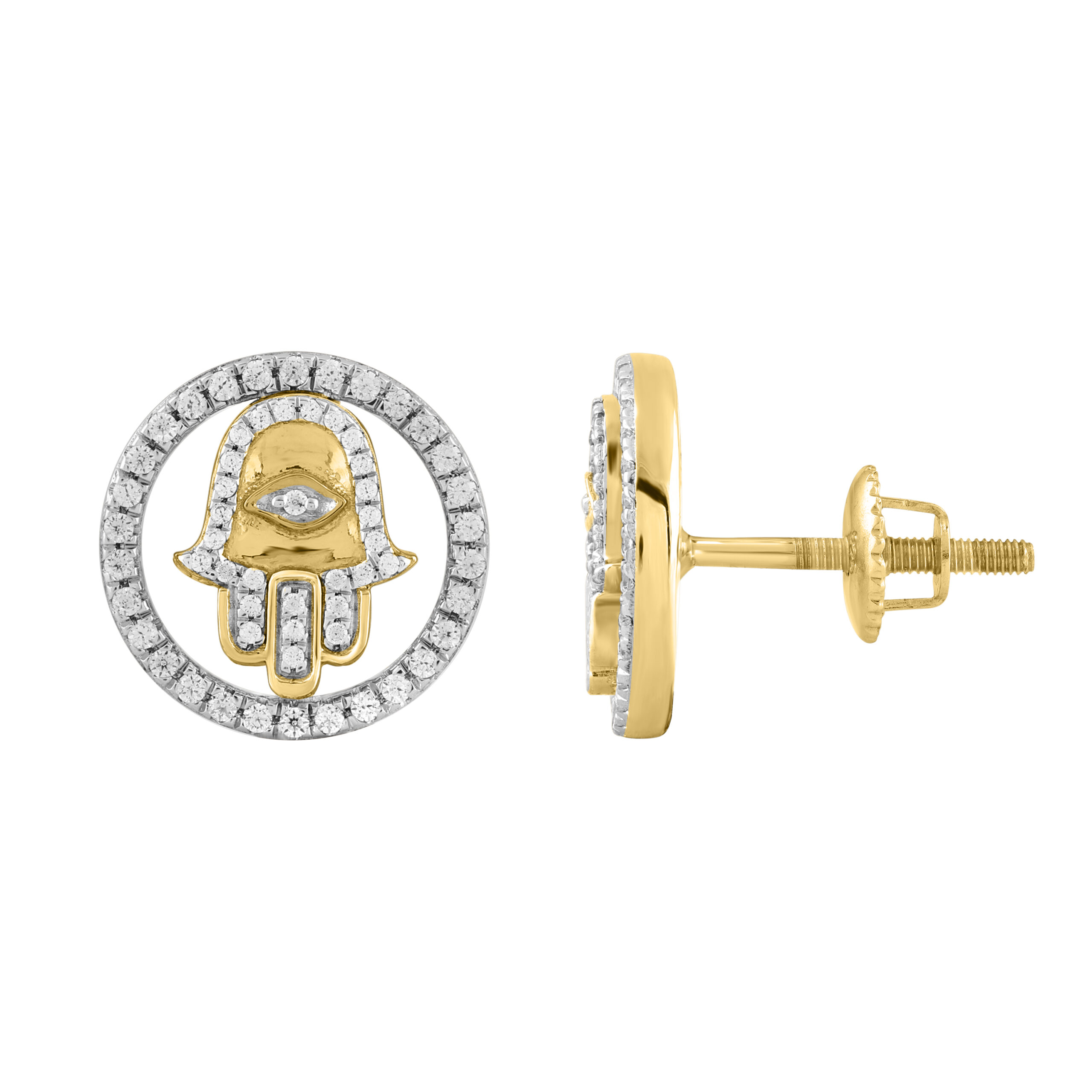 LADIES EARRINGS 0.25CT ROUND DIAMOND 14K YELLOW GOLD - Image 1