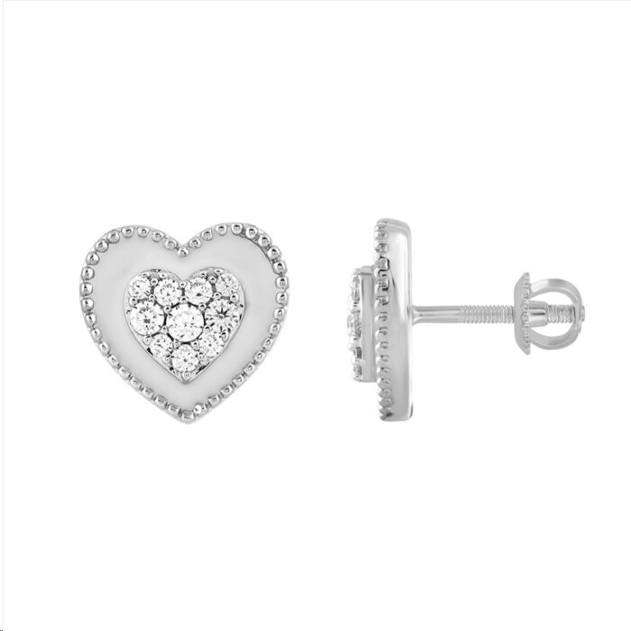 LADIES EARRINGS 0.33CT ROUND DIAMOND 14K WHITE GOLD - Image 1