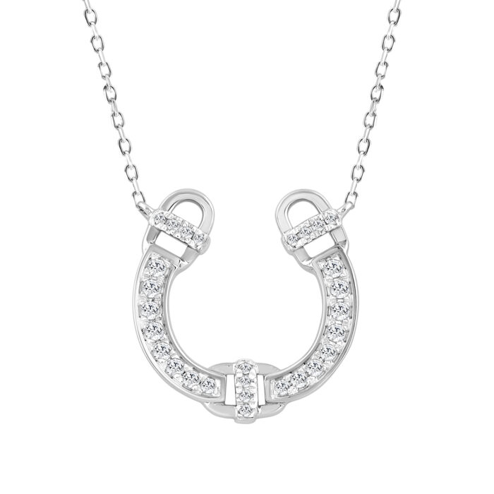 LADIES NECKLACE 0.16CT ROUND DIAMOND 14K WHITE GOLD - Image 1