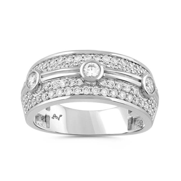 MEN'S BAND 1.10CT ROUND DIAMOND 14K WHITE GOLD - Image 1