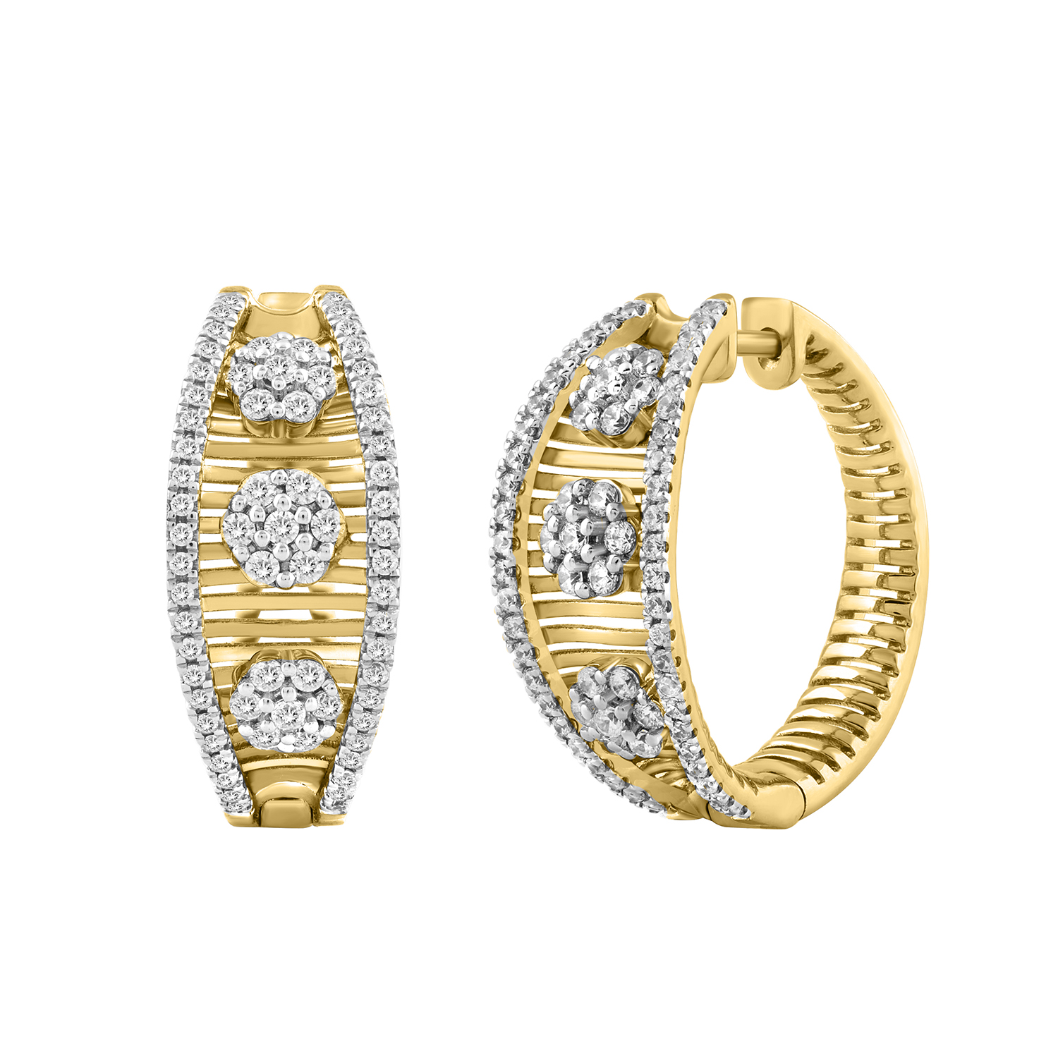 LADIES HOOPS EARRING 0.50CT ROUND DIAMOND 14K YELLOW GOLD - Image 1