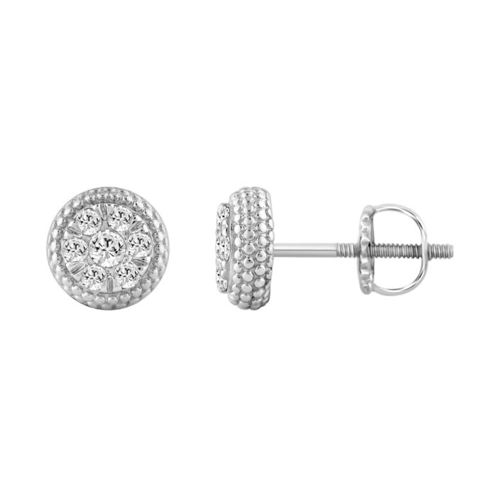LADIES EARRINGS 0.33CT ROUND DIAMOND 14K WHITE GOLD - Image 1