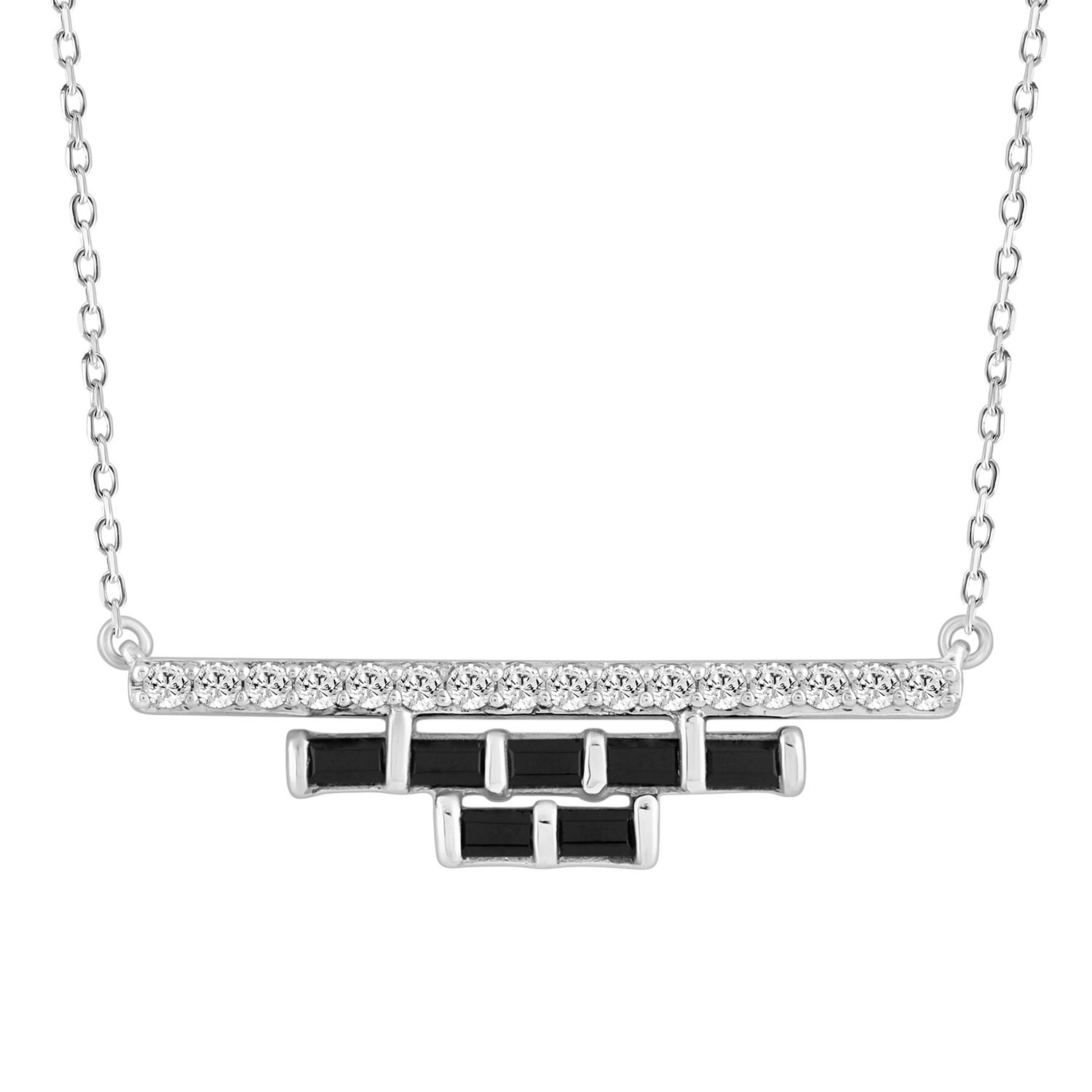 LADIES NECKLACE 0.50CT ROUND/BLACK/BAGUETTE DIAMOND 14K WHITE GOLD - Image 1