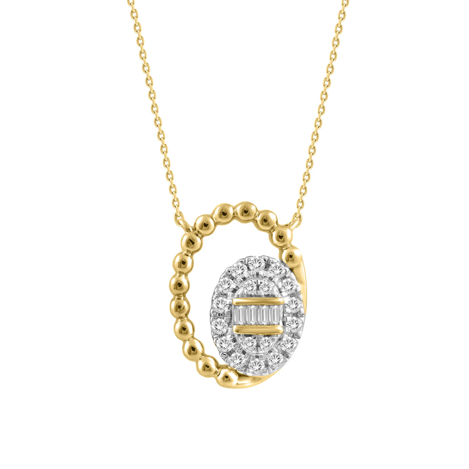 LADIES NECKLACE 0.16CT ROUND/BAGUETTE DIAMOND 10K YELLOW GOLD - Image 1