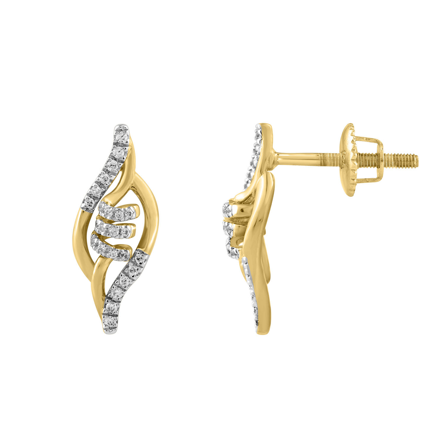 LADIES EARRINGS 0.16CT ROUND DIAMOND 10K YELLOW GOLD - Image 1
