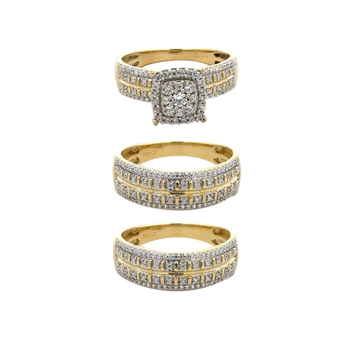 LADIES TRIO SET 1.00CT ROUND DIAMOND 10K YELLOW GOLD - Image 1