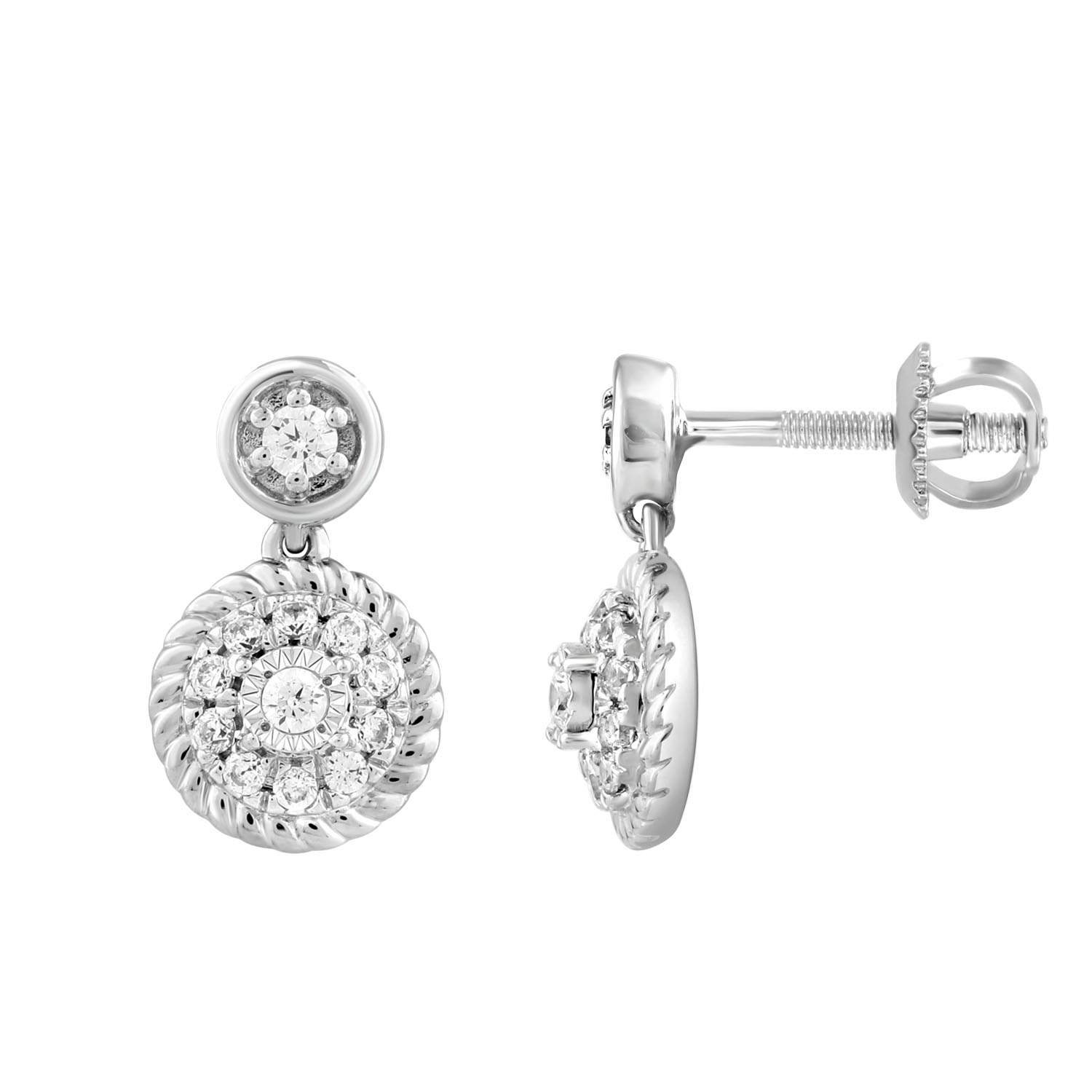 LADIES EARRINGS 0.13CT ROUND DIAMOND 14K WHITE GOLD - Image 1
