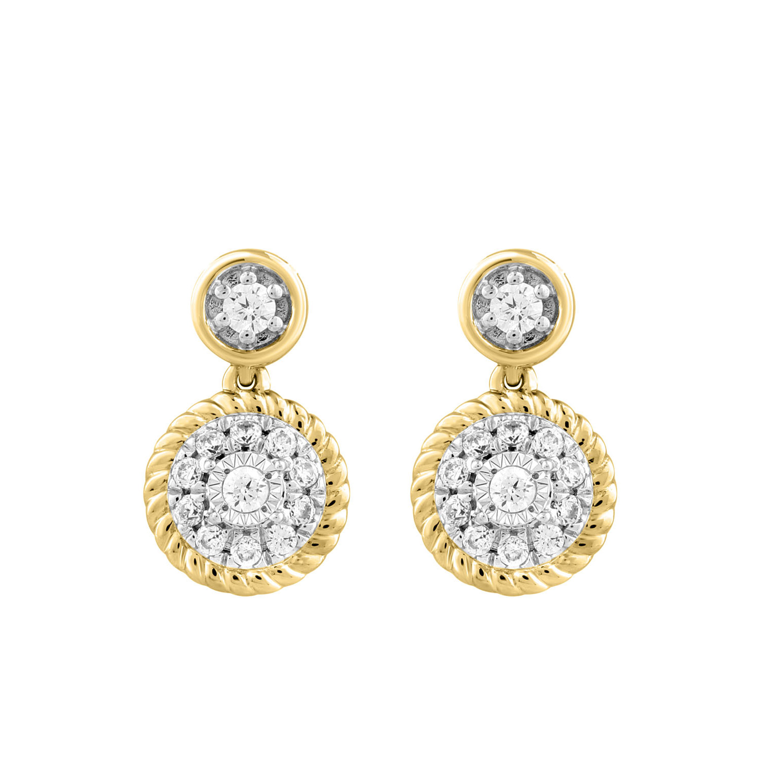 LADIES EARRINGS 0.13CT ROUND DIAMOND 14K YELLOW GOLD - Image 1