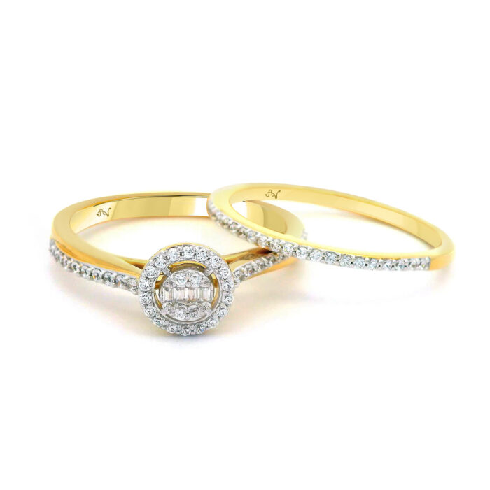 LADIES BRIDAL SET 0.32CT ROUND/BAGUETTE DIAMOND 14K YELLOW GOLD - Image 1