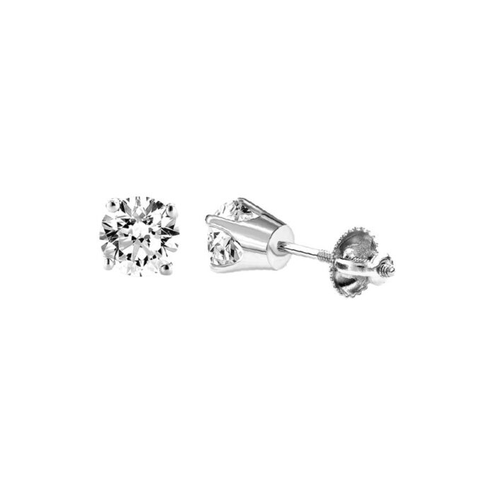 LADIES SOLITARE EARRINGS 2.00CT ROUND DIAMOND 14K WHITE GOLD - Image 1