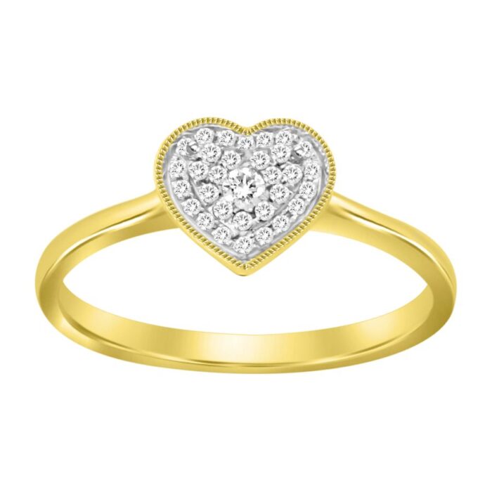 LADIES HEART RING 0.10CT ROUND DIAMOND 10K YELLOW GOLD - Image 1