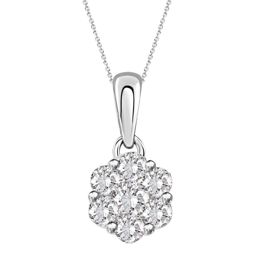 LADIES  PENDANT WITH CHAIN 1.00CT ROUND DIAMOND 14K WHITE GOLD - Image 1