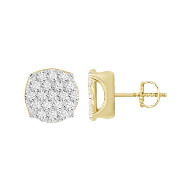 LADIES EARRINGS 1.00CT ROUND DIAMOND 10K YELLOW GOLD - Image 1