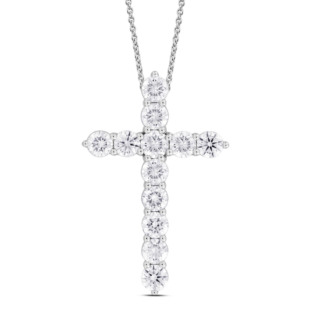 LADIES CROSS PENDANT WITH CHAIN 3CT ROUND DIAMOND 14K WHITE GOLD - Image 1