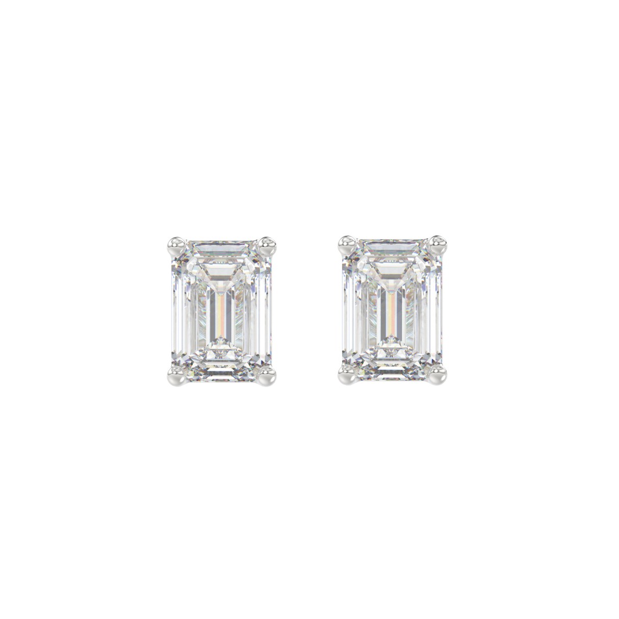 14K WHITE GOLD 2CT EMERALD DIAMOND LADIES SOLITAIRE EARRINGS - Image 1
