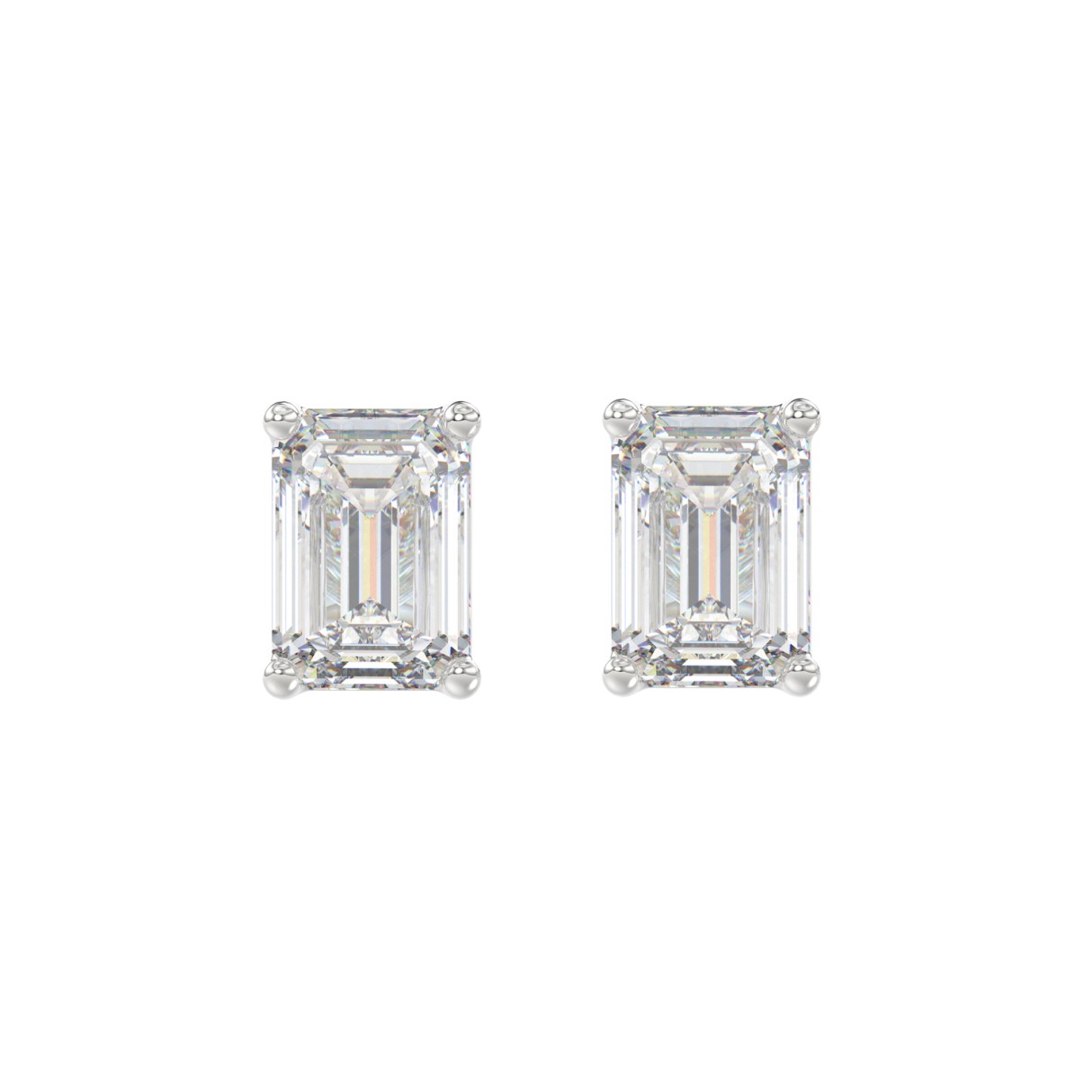 LADIES SOLITAIRE EARRINGS 3CT EMERALD DIAMOND 14K WHITE GOLD - Image 1