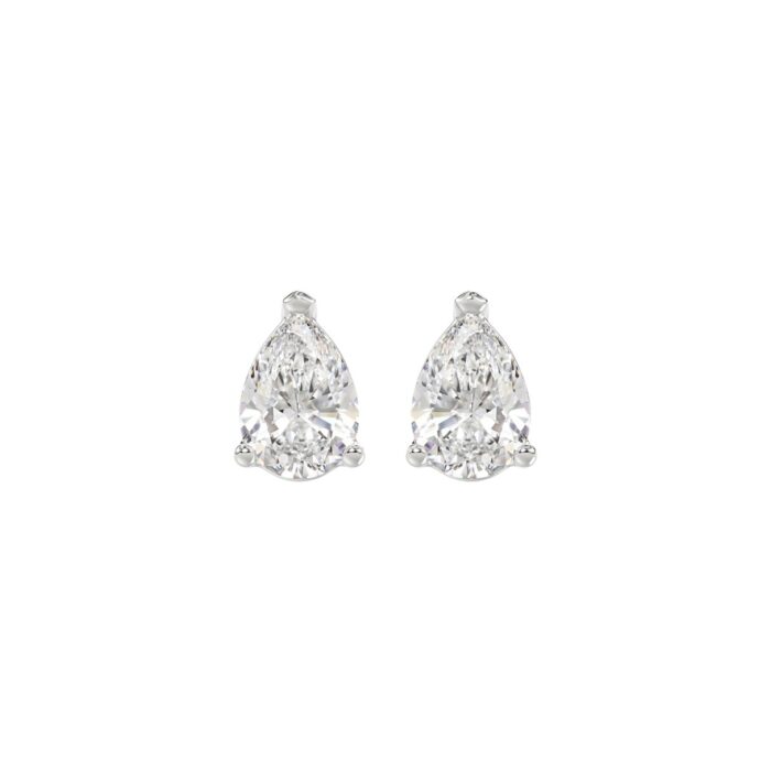 LADIES SOLITAIRE EARRINGS 1 1/2CT PEAR DIAMOND 14K WHITE GOLD - Image 1