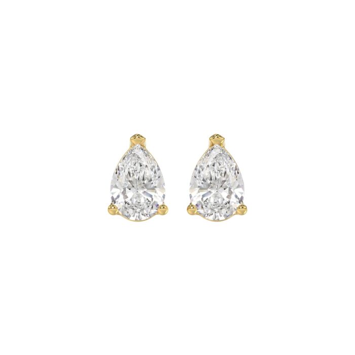LADIES SOLITAIRE EARRINGS 1 1/2CT PEAR DIAMOND 14K YELLOW GOLD - Image 1