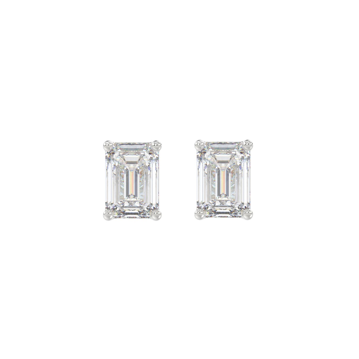 LADIES SOLITAIRE EARRINGS 1 1/2CT EMERALD DIAMOND 14K WHITE GOLD - Image 1