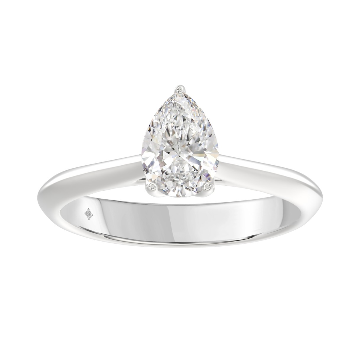 LADIES SOLITAIRE RING 1CT PEAR DIAMOND 14K WHITE GOLD - Image 1