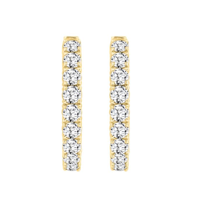 LADIES HOOP EARRINGS 11CT ROUND DIAMOND 14K YELLOW GOLD - Image 1