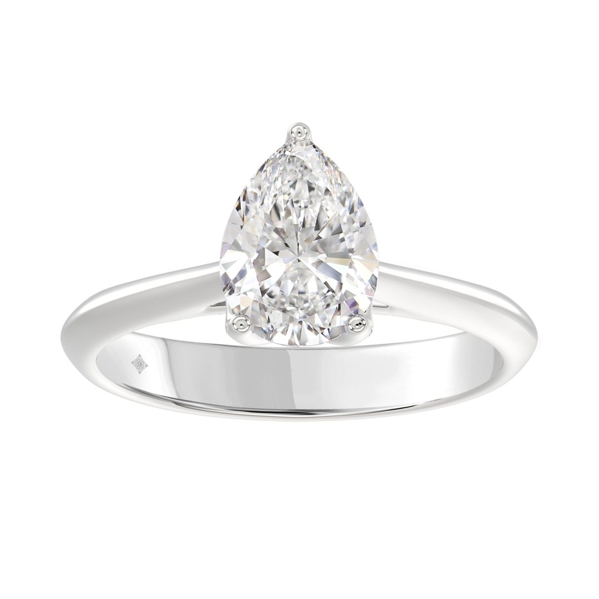LADIES SOLITAIRE RING 2CT PEAR DIAMOND 14K WHITE GOLD - Image 1