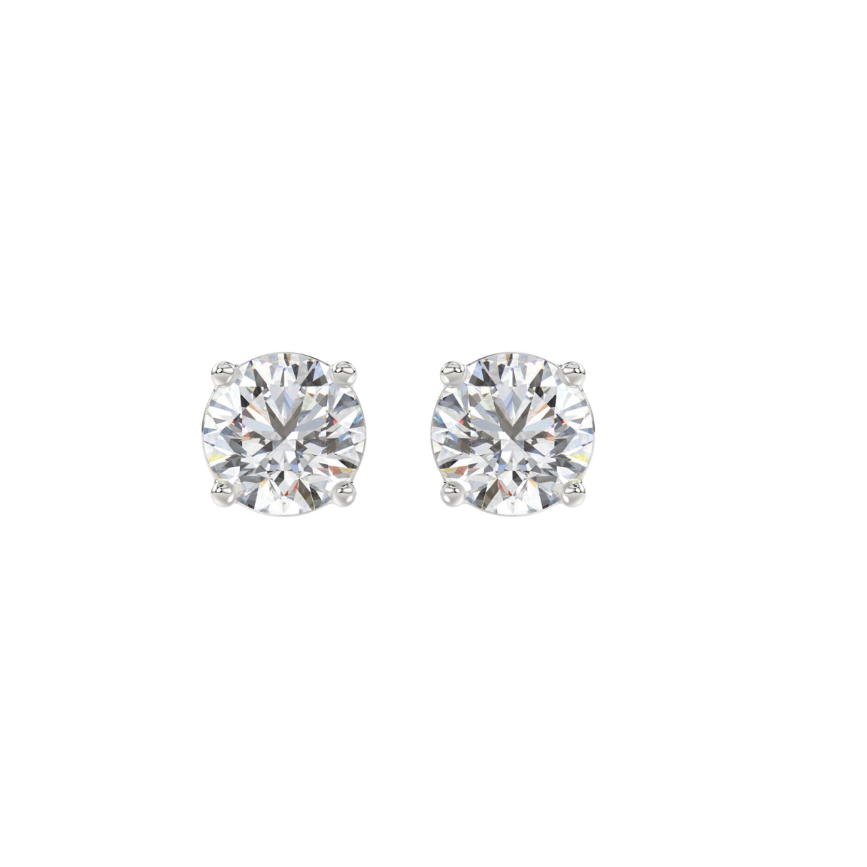 LADIES SOLITAIRE EARRINGS 2CT ROUND DIAMOND 14K WHITE GOLD - Image 1