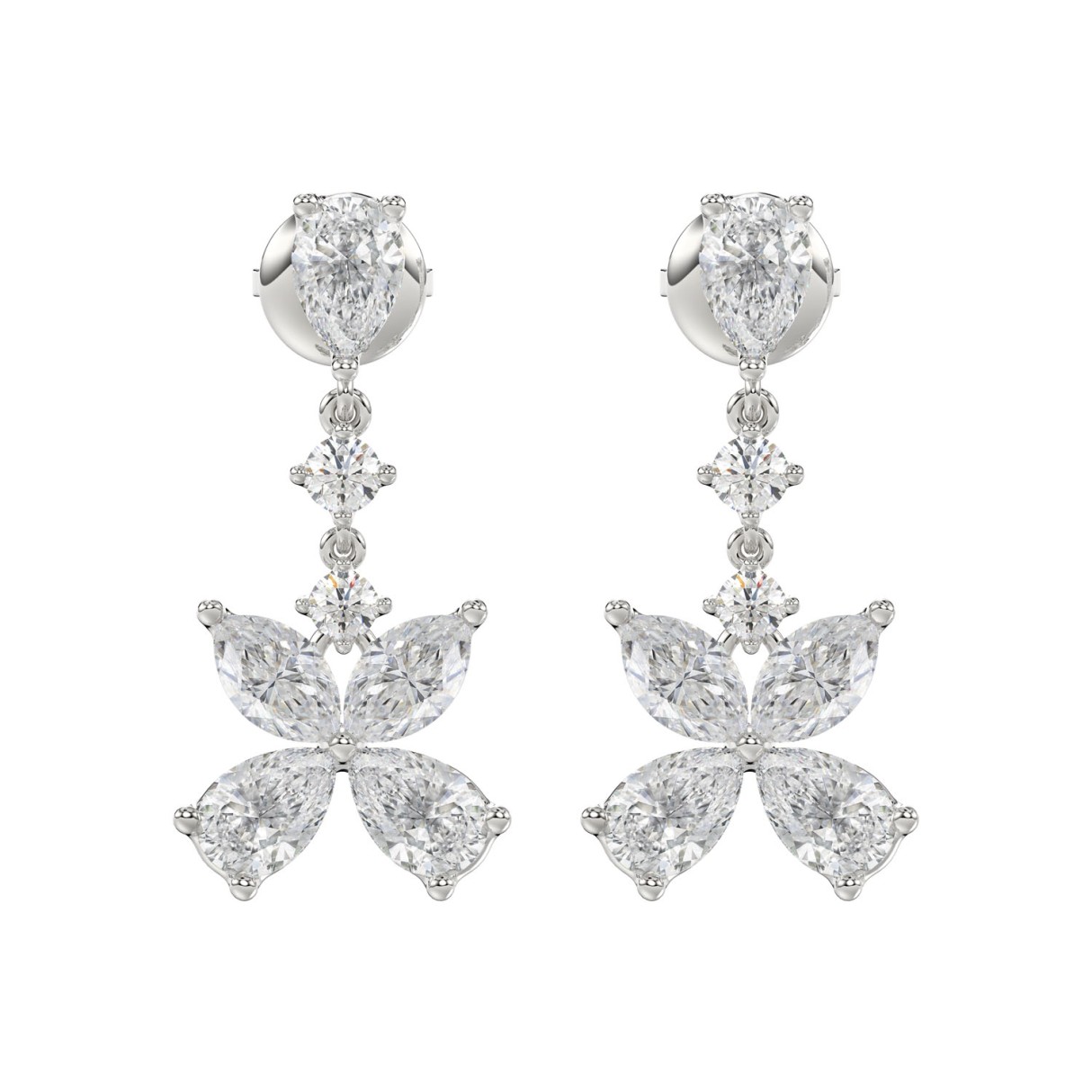 LADIES EARRINGS 3CT ROUND/MARQUISE/PEAR DIAMOND 14K WHITE GOLD - Image 1
