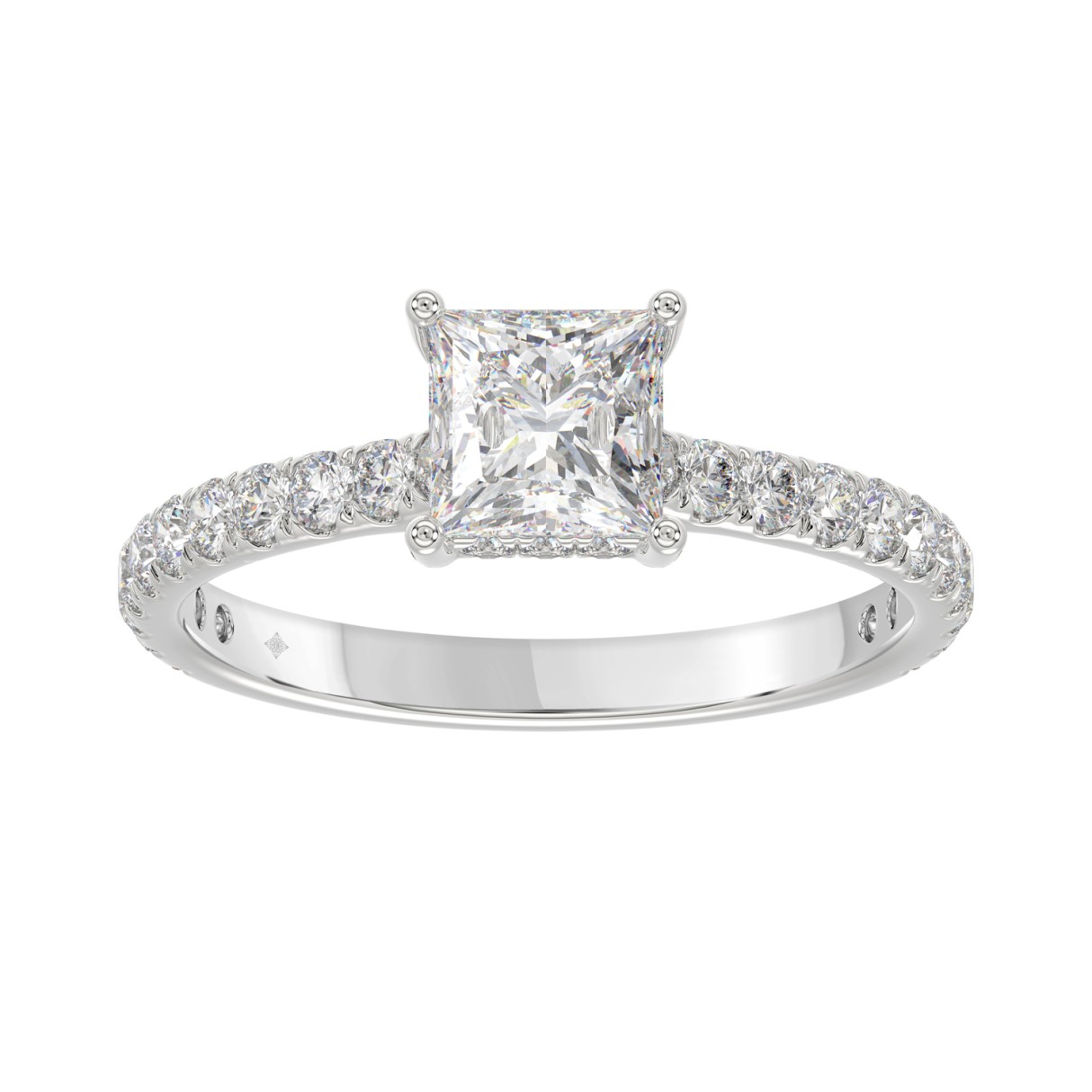 LADIES RING 1 1/2CT ROUND/PRINCESS DIAMOND 14K WHITE GOLD (CENTER STONE PRINCESS DIAMOND 1CT) - Image 1