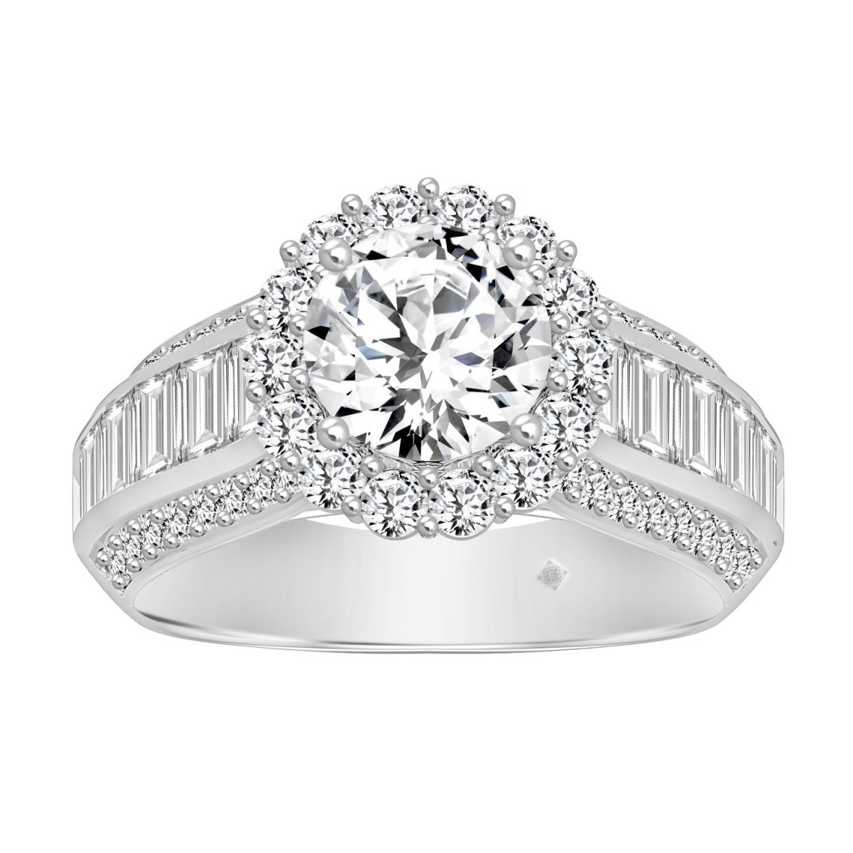 LADIES RING 3 3/4CT ROUND/BAGUETTE DIAMOND 14K WHITE GOLD (CENTER STONE ROUND DIAMOND 1 1/2CT ) - Image 1