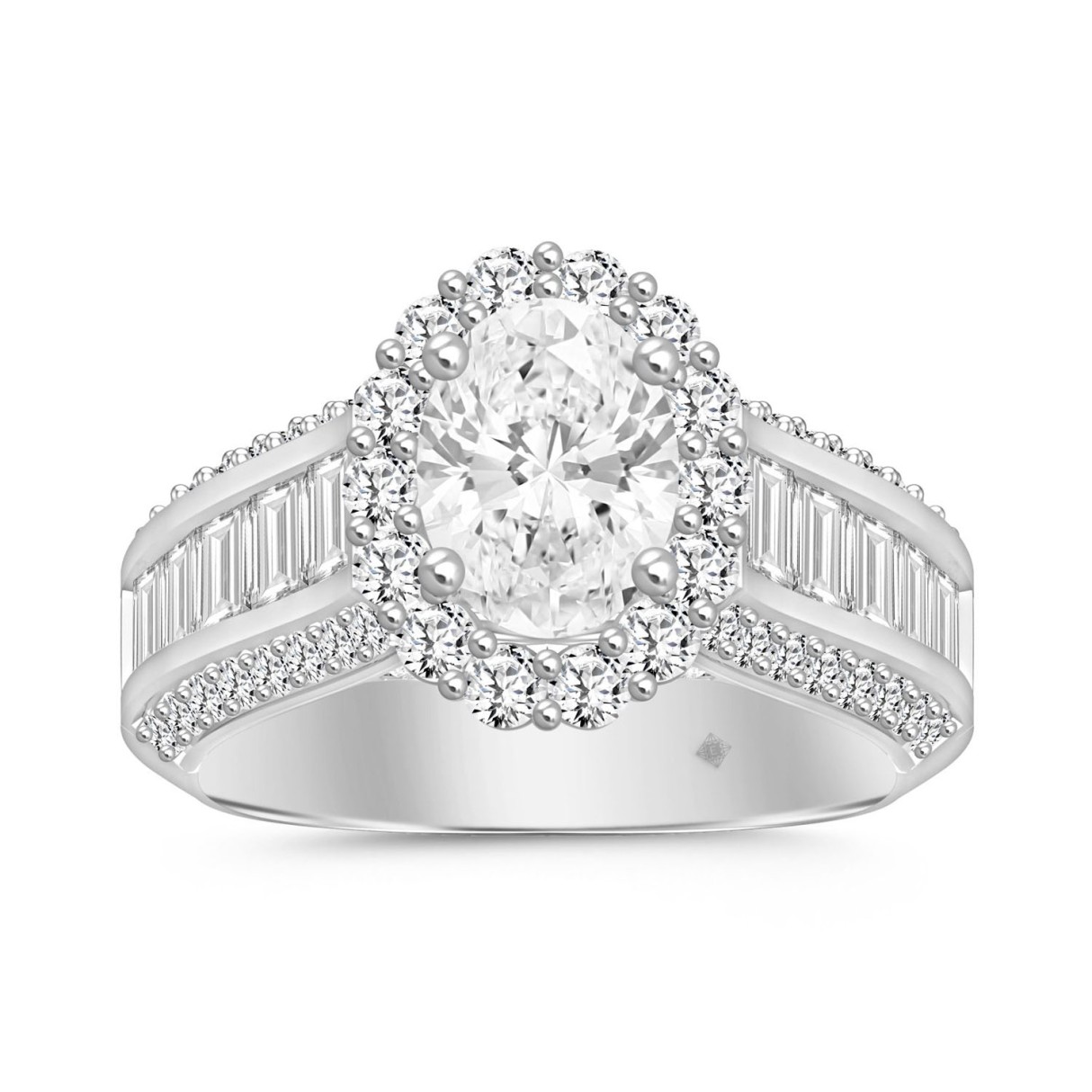 LADIES RING 3 3/4CT ROUND/OVAL/EMERALD DIAMOND 14K WHITE GOLD (CENTER STONE OVAL DIAMOND 1 1/2CT ) - Image 1